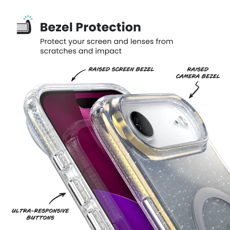 Speck Presidio Lux MagSafe - dėklas iPhone Air (Hyper Mirror Glitter / Silver Metallic)