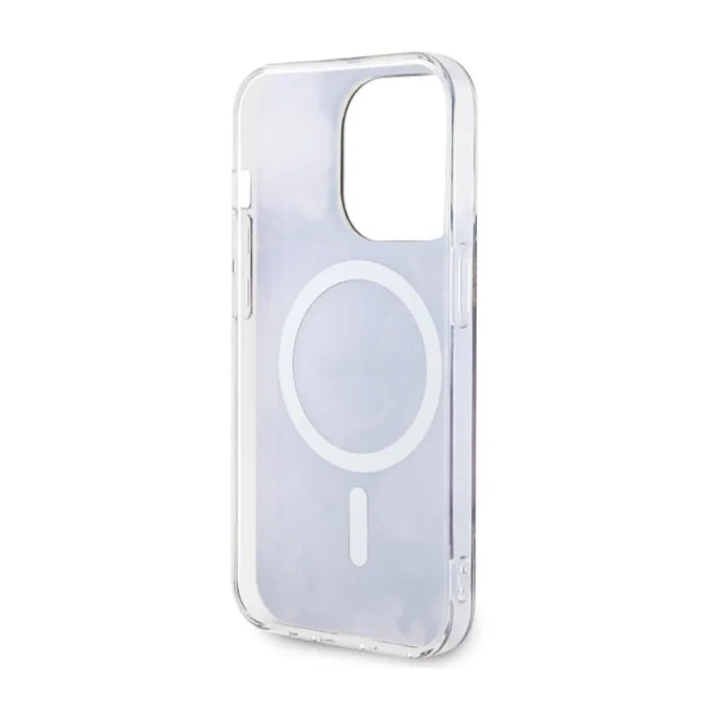 Guess Golden Marble MagSafe – dėklas iPhone 14 Pro (violetinis)