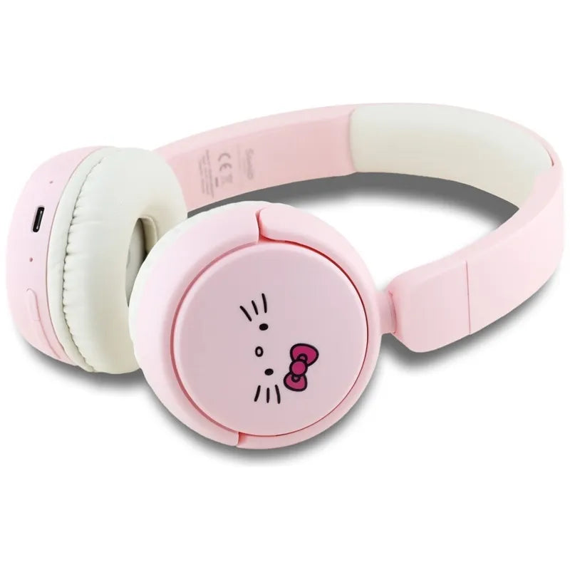 Hello Kitty Face Logo – belaidės ant ausų dedamos Bluetooth V5.3 ausinės (rožinės)