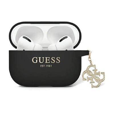Guess Liquid Silicone Glitter Triangle Charm – dėklas AirPods Pro 2 ausinėms (juodas)