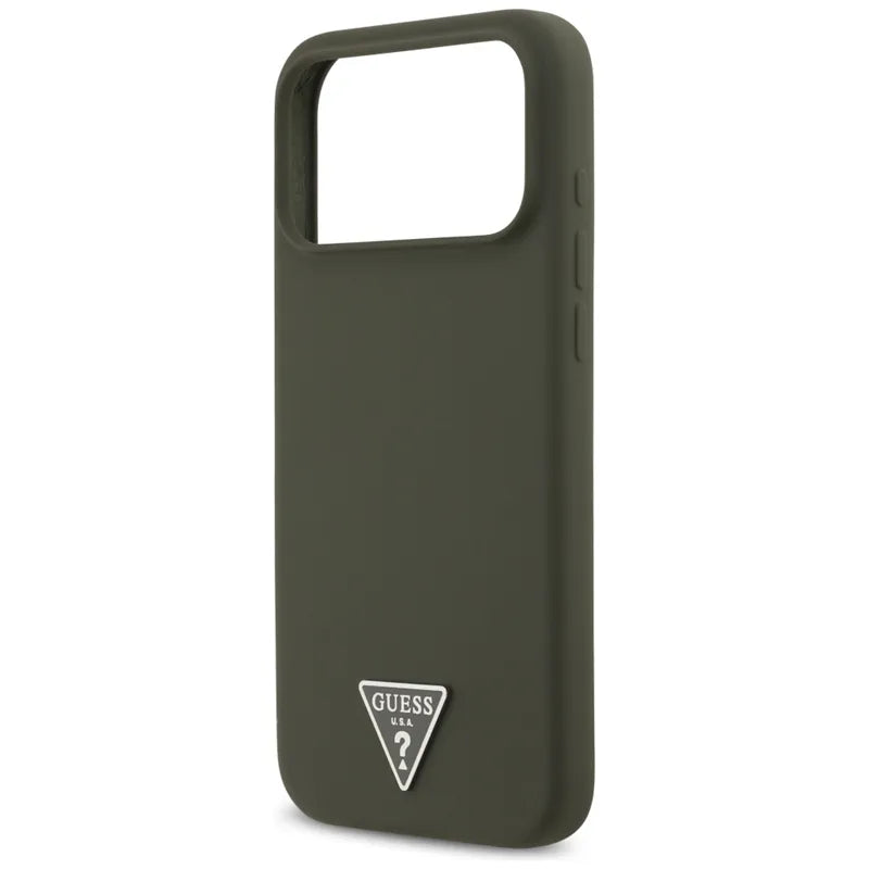 Guess Silicone Triangle Logo MagSafe – dėklas iPhone 17 Pro Max (chaki)