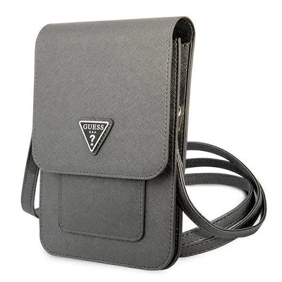Guess Saffiano Triangle Logo telefono krepšys (pilkas)