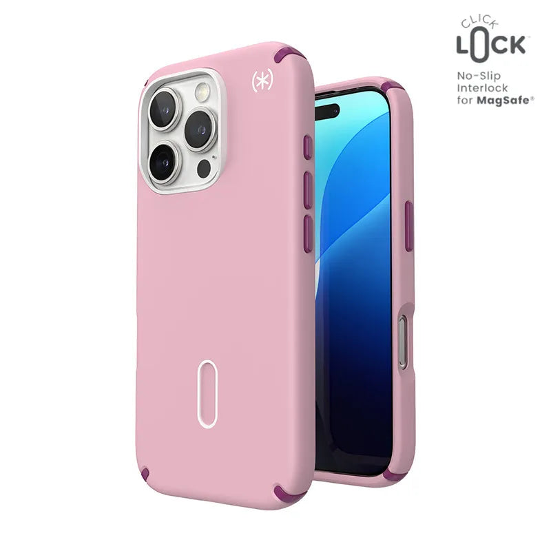 Speck Presidio2 Pro ClickLock & MagSafe – iPhone 16 Pro dėklas (Wednesday Pink / Boysenberry Purple / White)