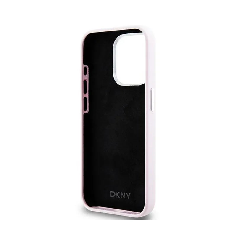 DKNY Liquid Silicone Small Metal Logo MagSafe – dėklas iPhone 15 Pro (rožinis)