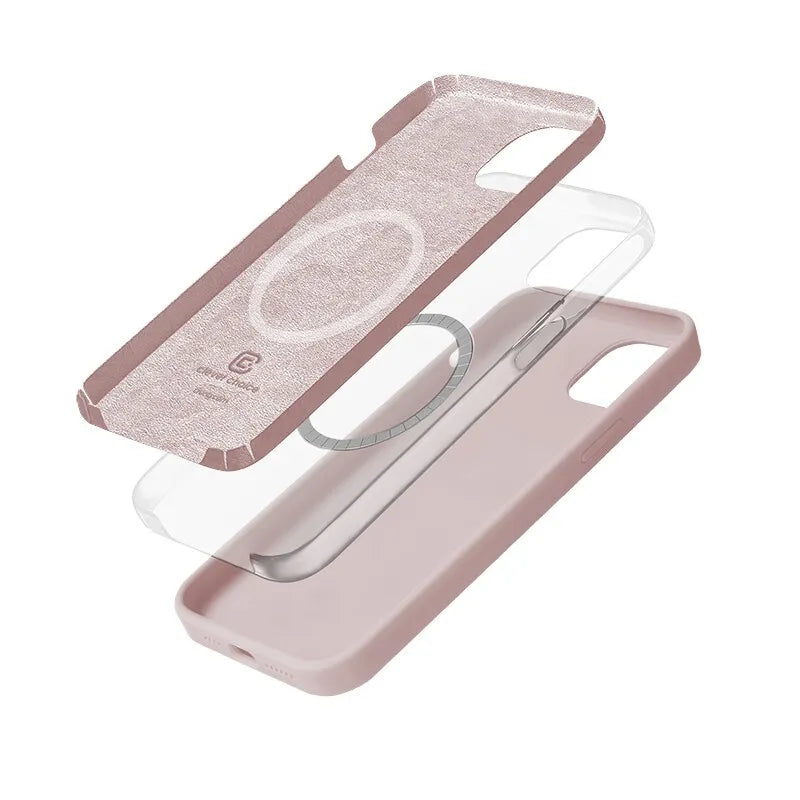 Crong Color Cover Magnetic – MagSafe dėklas, skirtas iPhone 14 Plus (smėlio rožinė spalva)