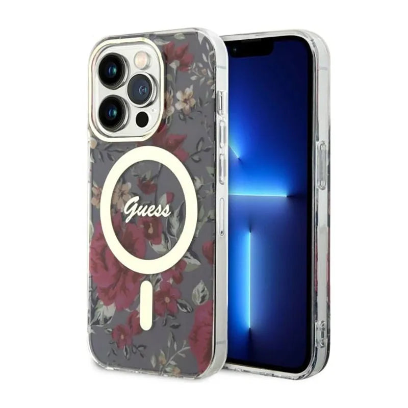 Guess Flower MagSafe – dėklas, skirtas iPhone 14 Pro (žalias)