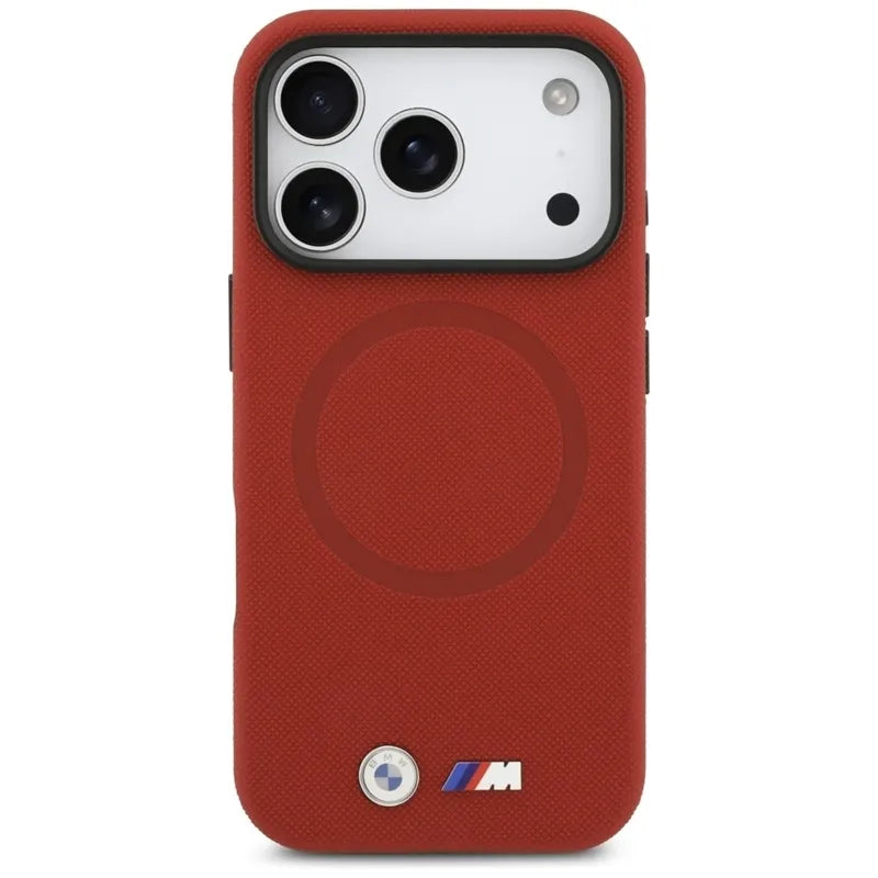 BMW M FW Metal Logo MagSafe dėklas iPhone 17 Pro (raudonas)