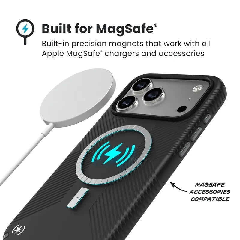 Speck Presidio2 Grip MagSafe – iPhone 17 Pro Max dėklas (juodas / pilkas / baltas)