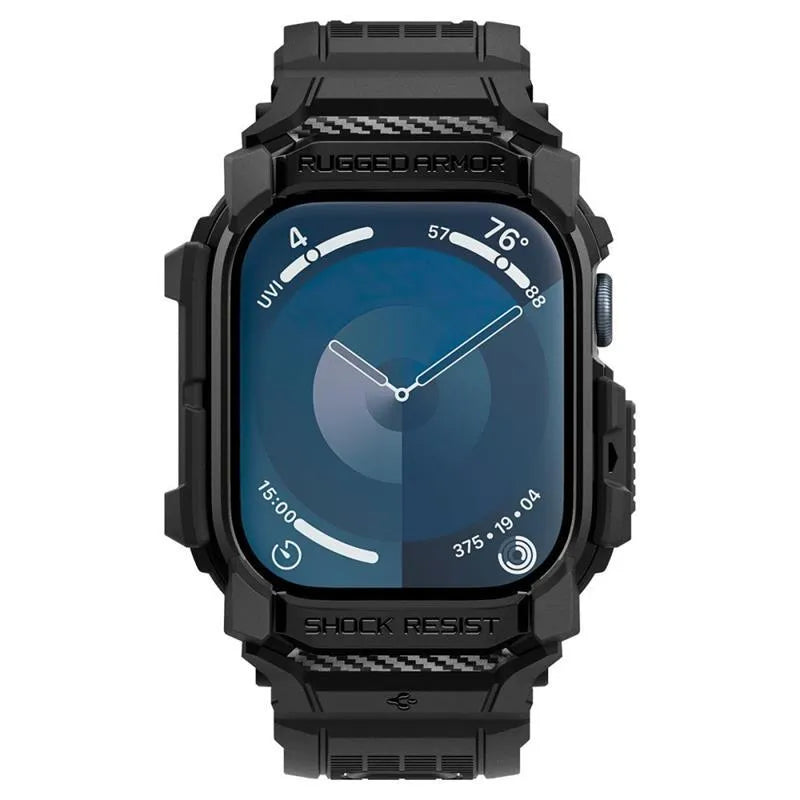 Spigen Rugged Armor Pro - Dirželis su dėklu Apple Watch 10 46 mm (matinė juoda)