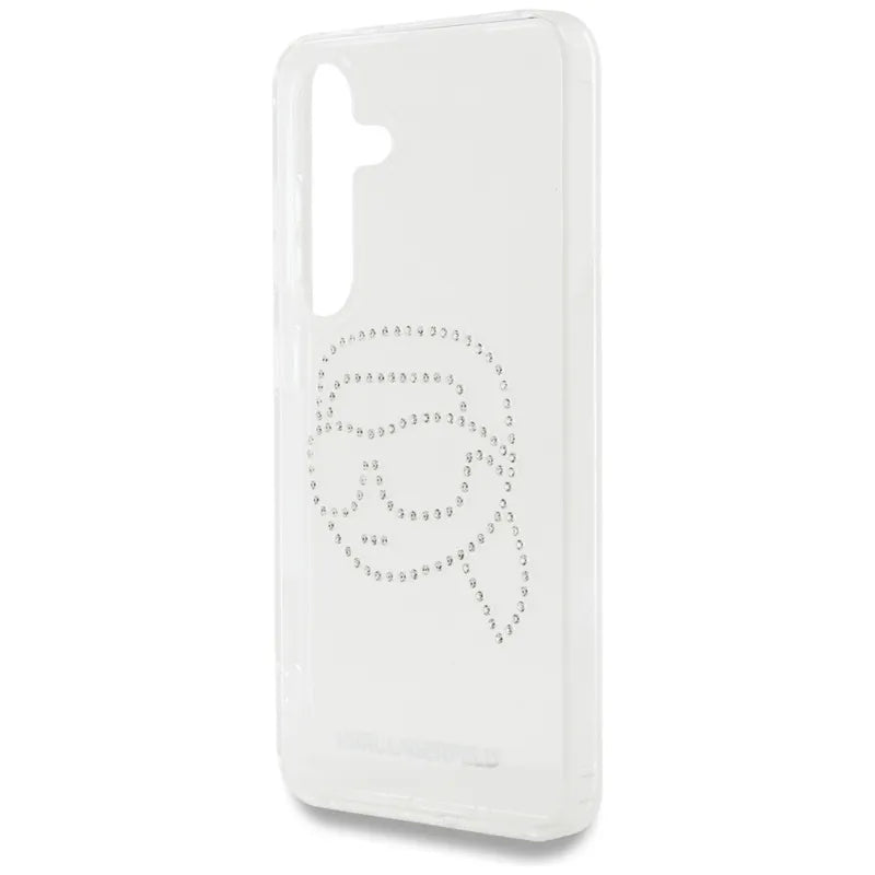 Karl Lagerfeld Rhinestones Karl Head Logo – dėklas Samsung Galaxy S25 (skaidrus)