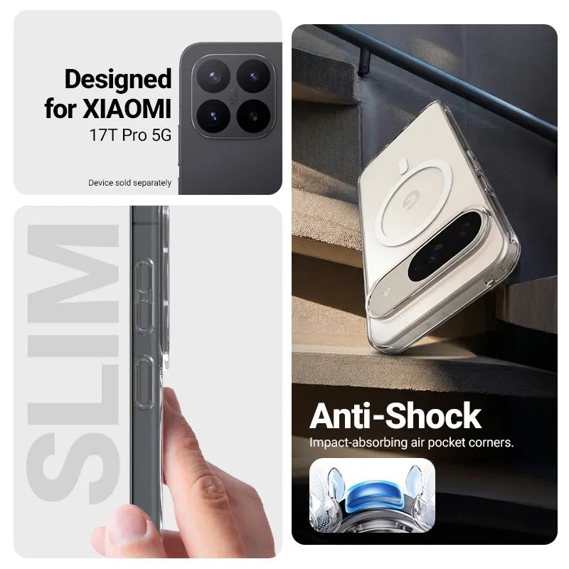 Crong Hybrid Clear Magnetic – MagSafe dėklas, skirtas Xiaomi 17T Pro (skaidrus)