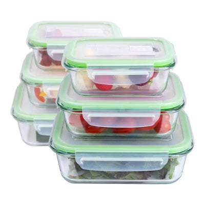 Alpina – 6 stiklo maisto indų rinkinys su dangteliais pietų dėžutės 370 ml / 640 ml / 1050 ml