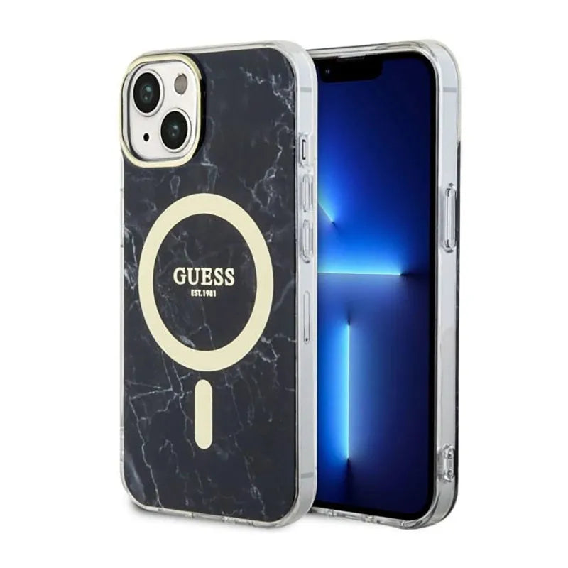 Guess Marble MagSafe – Dėklas iPhone 14 Plus (juodas)