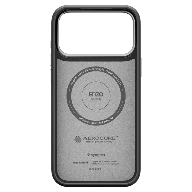 Spigen Enzo Aramid T Mag MagSafe – Dėklas, skirtas iPhone 17 Pro (Juoda/Sidabrinė)