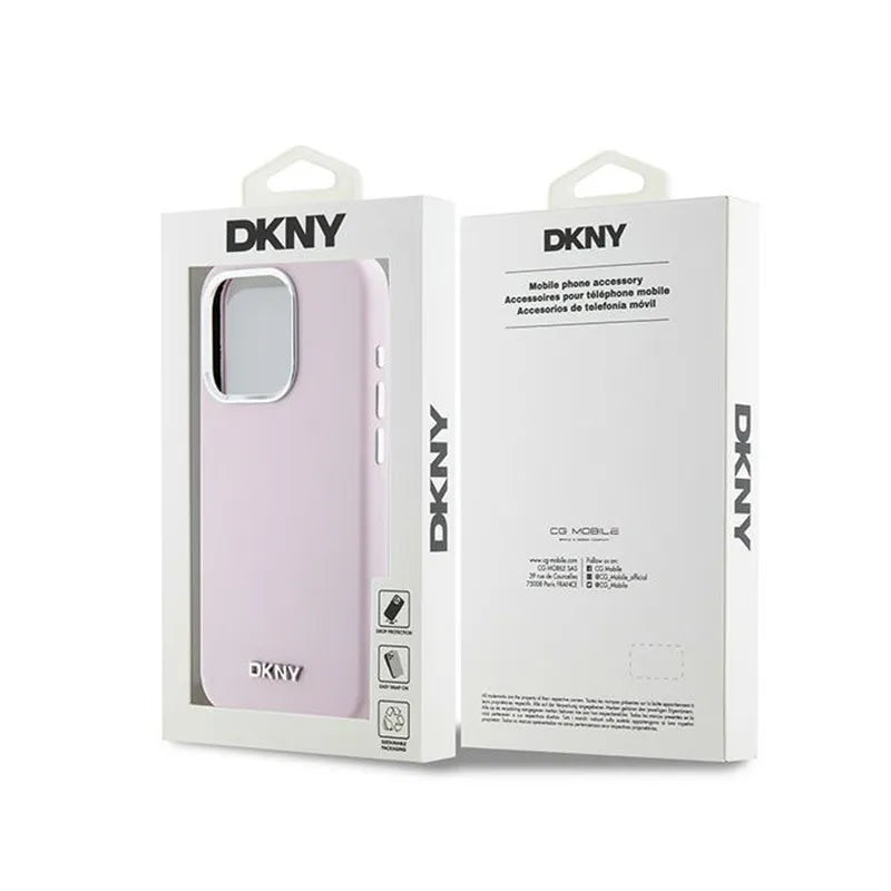 DKNY Liquid Silicone Small Metal Logo MagSafe – dėklas iPhone 15 Pro (rožinis)