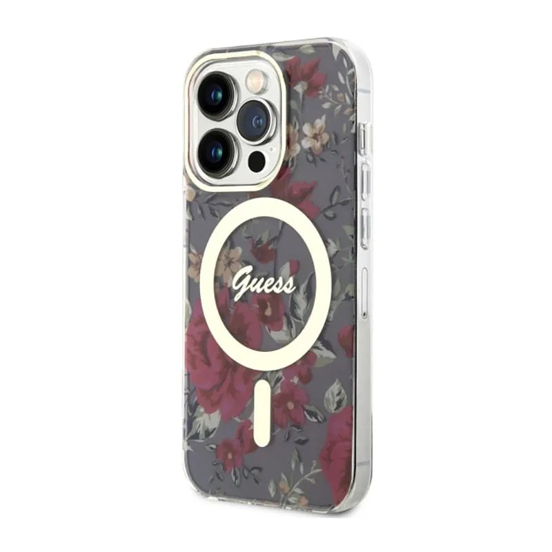 Guess Flower MagSafe – dėklas, skirtas iPhone 14 Pro (žalias)