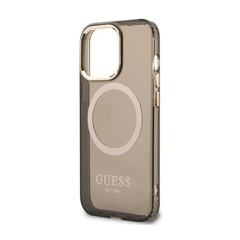 Guess Gold Outline Translucent MagSafe – dėklas iPhone 13 Pro Max (juodas)