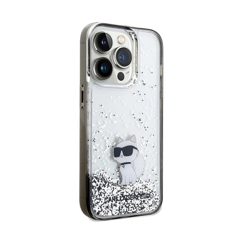 Karl Lagerfeld Liquid Glitter Choupette – dėklas iPhone 14 Pro (skaidrus)