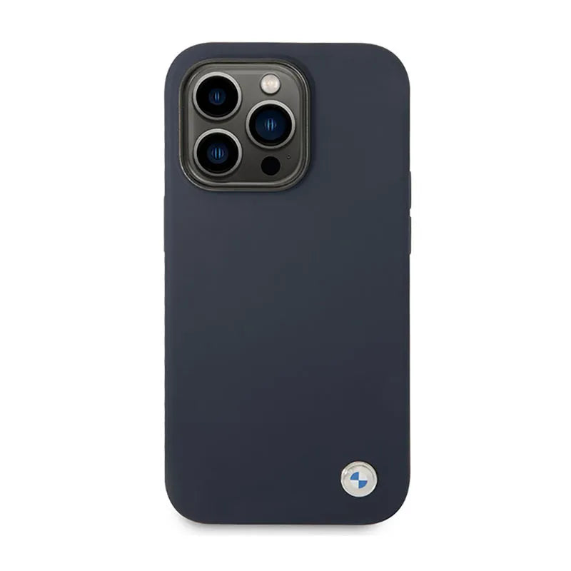 BMW „Liquid Silicone“ dėklas su metaliniu logotipu ir „MagSafe“ palaikymu – dėklas „iPhone 14 Pro Max“ (tamsiai mėlynas)