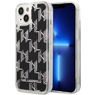 Karl Lagerfeld Monogram Liquid Glitter – dėklas iPhone 14 Plus (juodas)