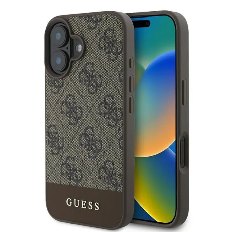 Guess 4G Bottom Stripe – dėklas iPhone 16 Plus (rudas)