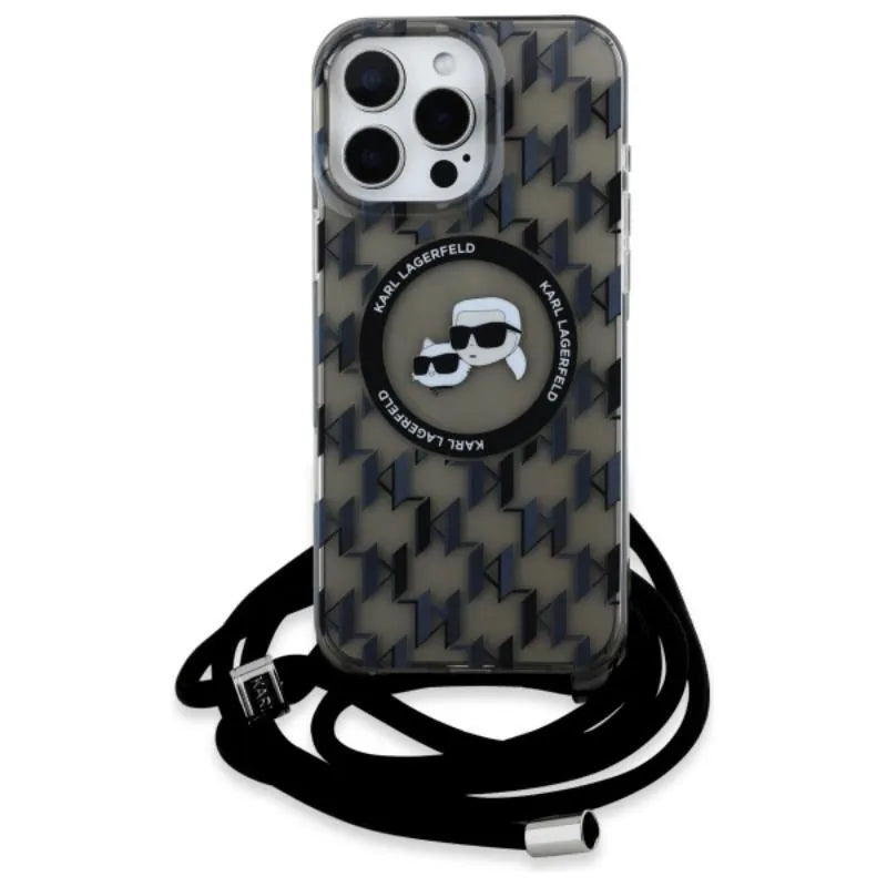 Karl Lagerfeld IML Crossbody Monogram Karl & Choupette Head MagSafe – dėklas iPhone 16 Pro Max (juodas)