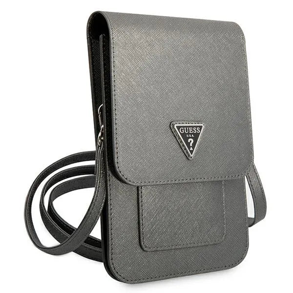 Guess Saffiano Triangle Logo telefono krepšys (pilkas)