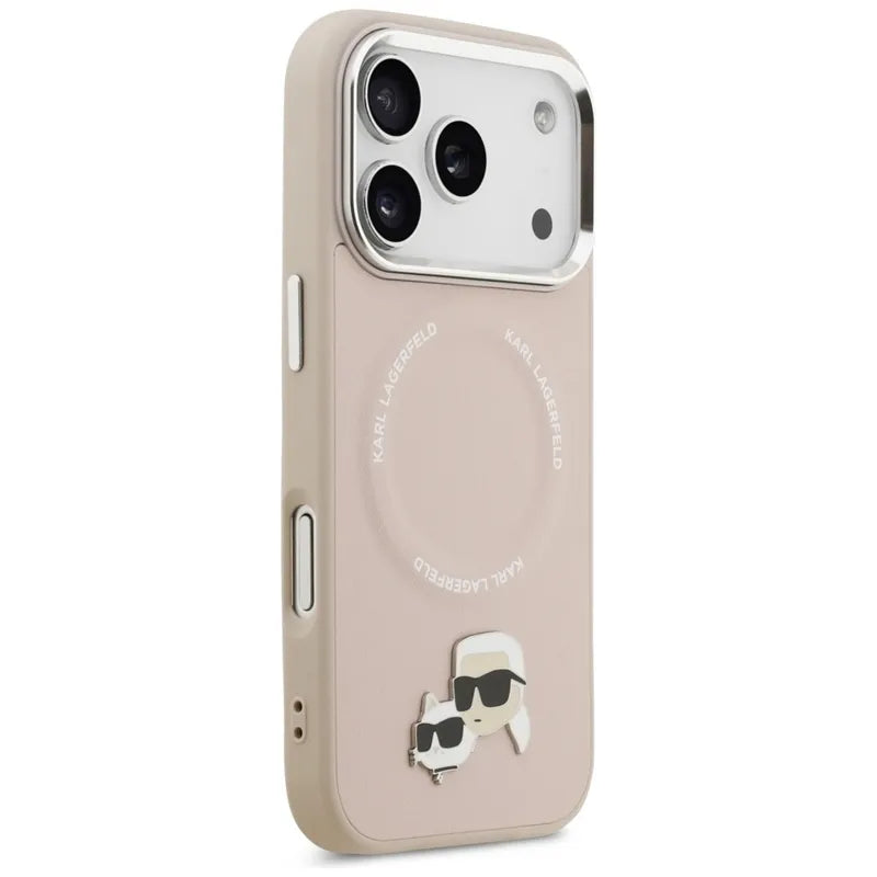 Karl Lagerfeld Karl & Choupette Pins MagSafe – dėklas iPhone 17 Pro (rožinis)