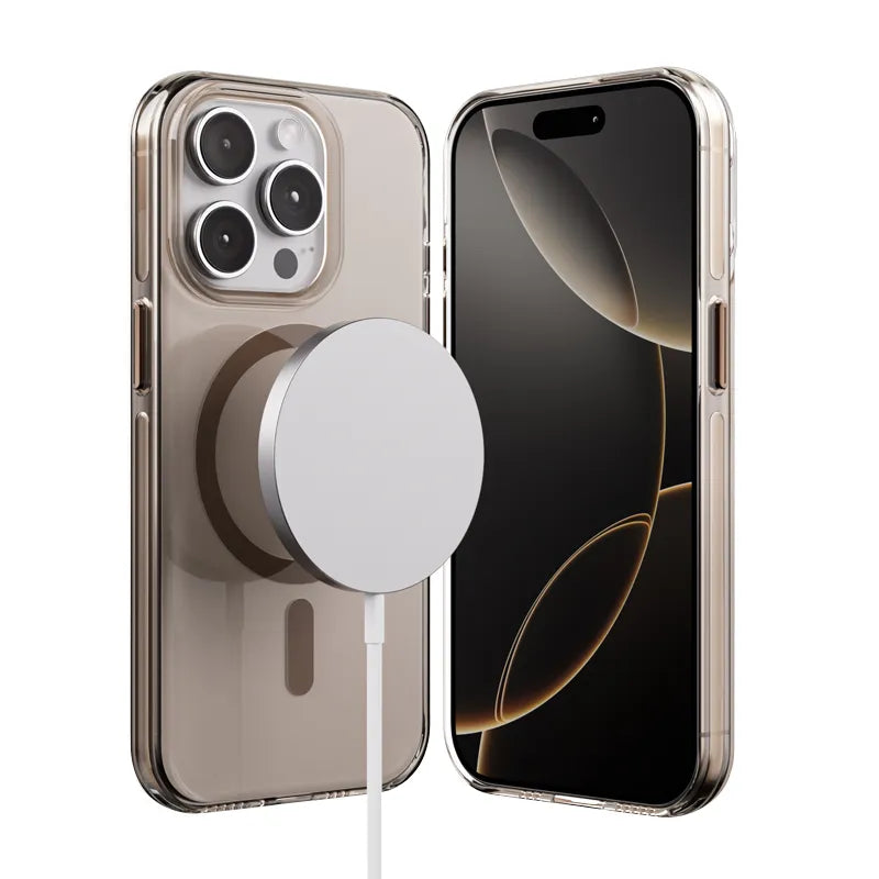 Crong Clear MAG Pro – MagSafe dėklas, skirtas iPhone 15 Pro (rudas)