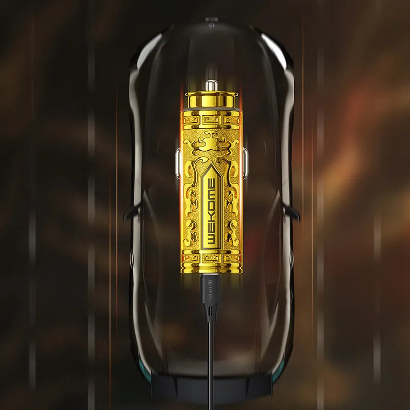 WEKOME WP-C37 Sakin Series – USB-C ir USB-A greitojo įkrovimo PD 20W automobilinis įkroviklis (auksinis)