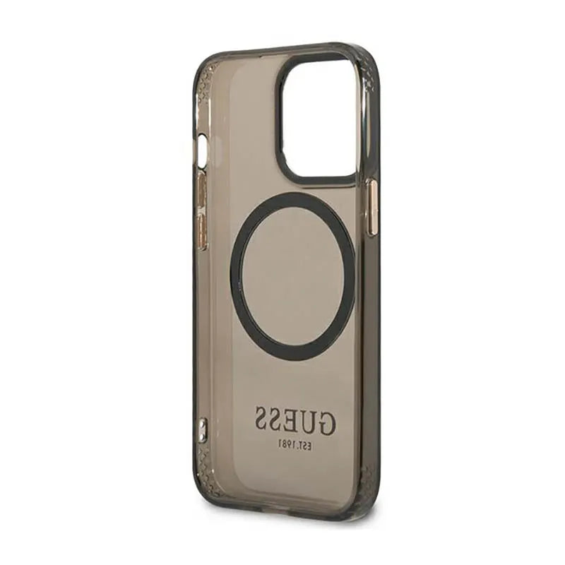 Guess Gold Outline Translucent MagSafe – dėklas iPhone 13 Pro Max (juodas)