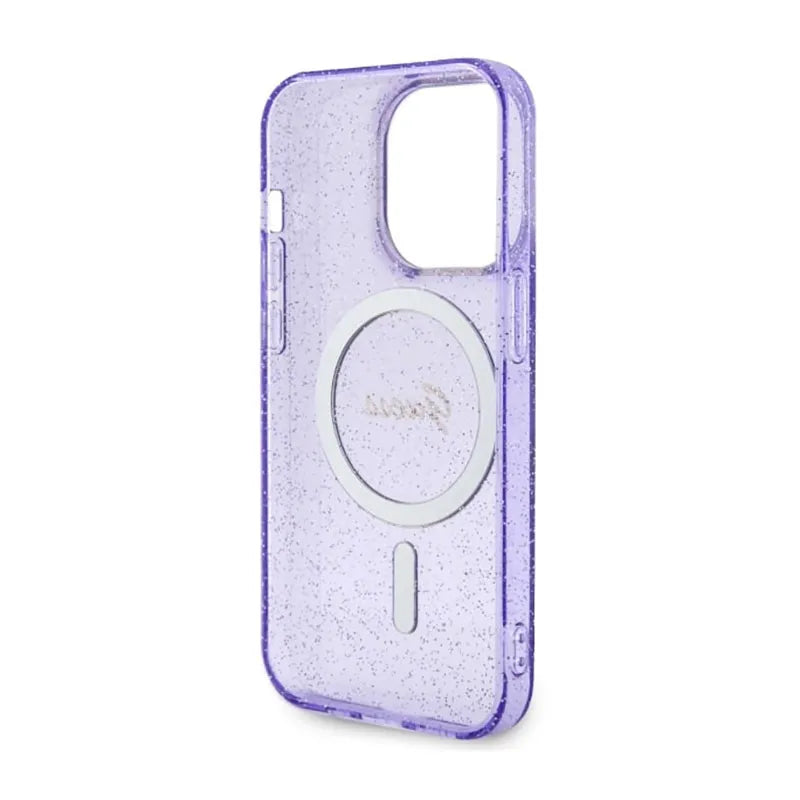 Guess Glitter Gold MagSafe – dėklas iPhone 14 Pro Max (violetinis)