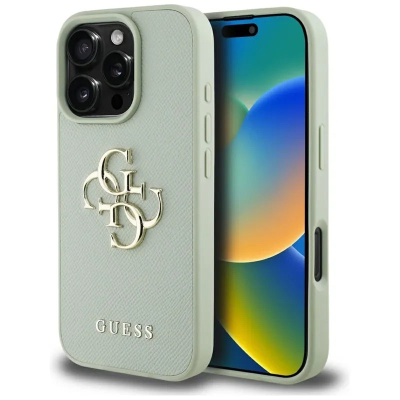 Guess Grained Big 4G Logo Small Classic Logo – dėklas iPhone 16 Pro Max (žalias)