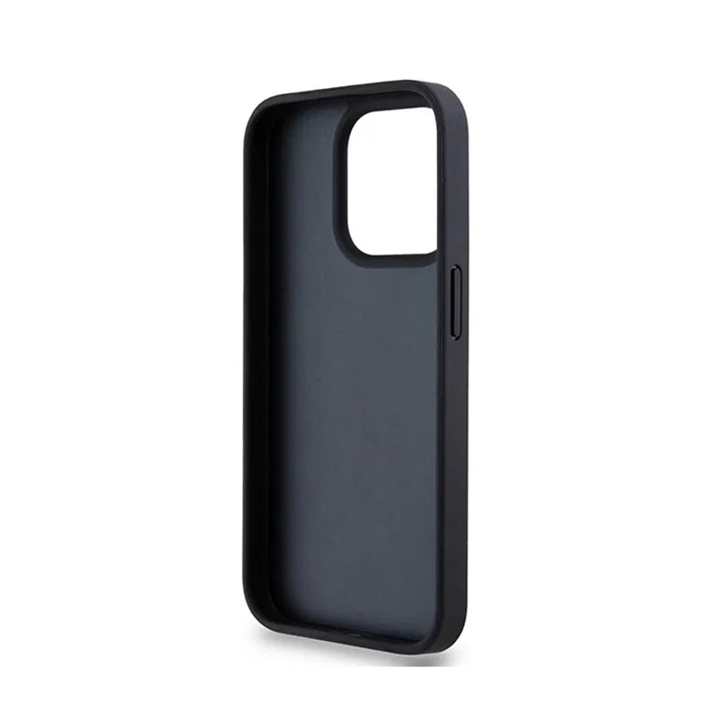 DKNY Leather Mono Stripe & Metal Logo – dėklas iPhone 15 Pro telefonui (juodas)