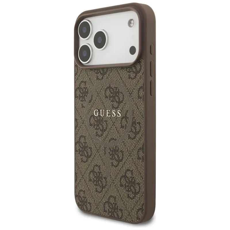 Guess 4G Ring Classic Logo MagSafe – dėklas iPhone 17 Pro Max (rudos spalvos)