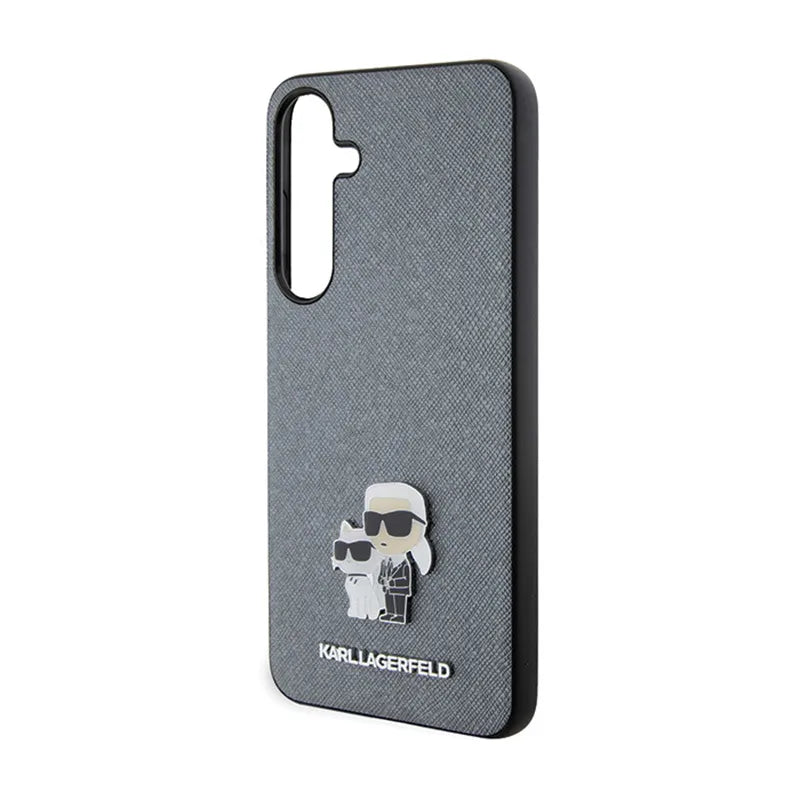Karl Lagerfeld Saffiano Karl & Choupette Metal Pin – Samsung Galaxy S24 dėklas (pilkas)