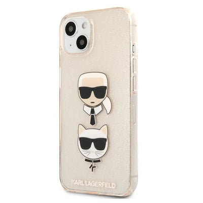 Karl Lagerfeld Glitter Karl & Choupette Head - dėklas, skirtas iPhone 13 mini (auksinis)