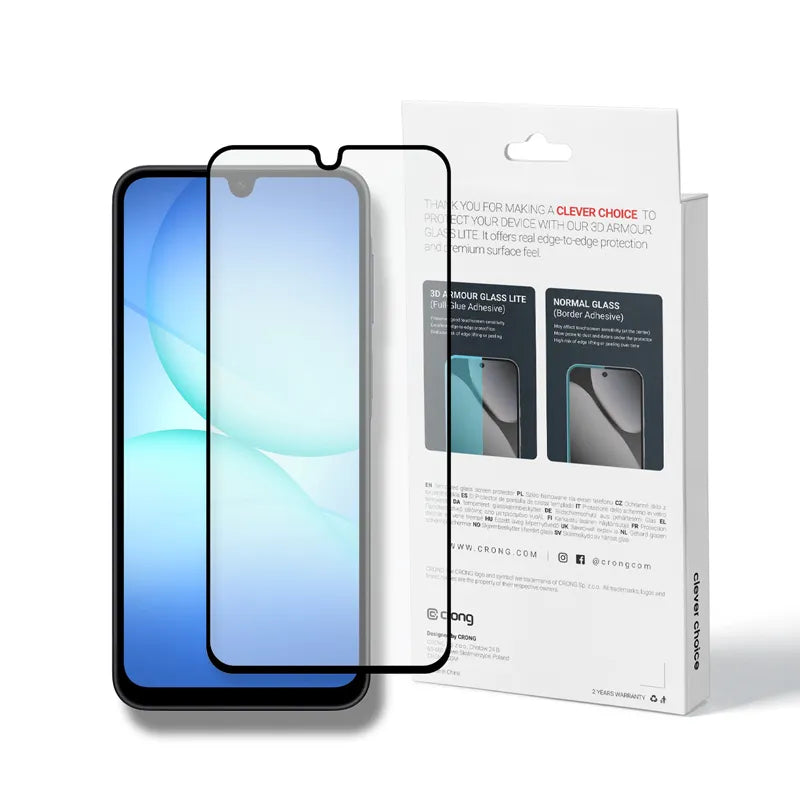 Crong 3D Armour Glass Lite – Grūdintas stiklas su klijais per visą paviršių, skirtas Samsung Galaxy A16 / A17 / A26