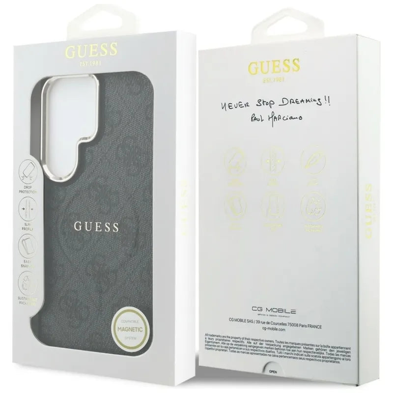 Guess 4G Embossed Ring MagSafe – dėklas Samsung Galaxy S26 Ultra telefonui (juodas)