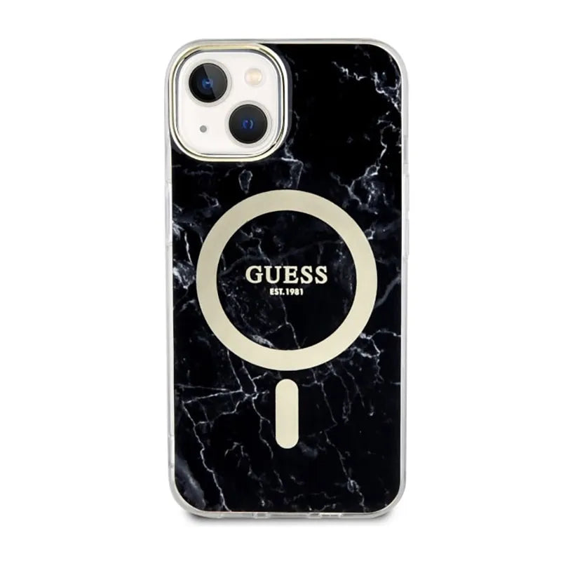 Guess Marble MagSafe – Dėklas iPhone 14 Plus (juodas)
