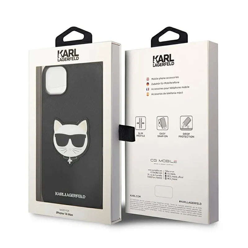 Karl Lagerfeld Saffiano Choupette Head Patch dėklas – Dėklas iPhone 14 Plus (juodas)