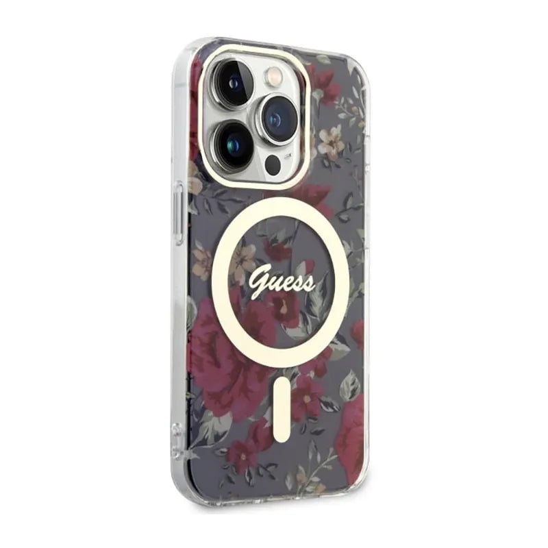 Guess Flower MagSafe – dėklas, skirtas iPhone 14 Pro (žalias)