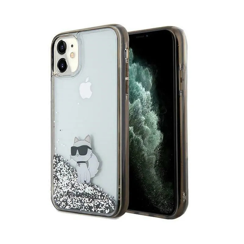 Karl Lagerfeld Liquid Glitter Choupette – dėklas iPhone 11 (skaidrus)