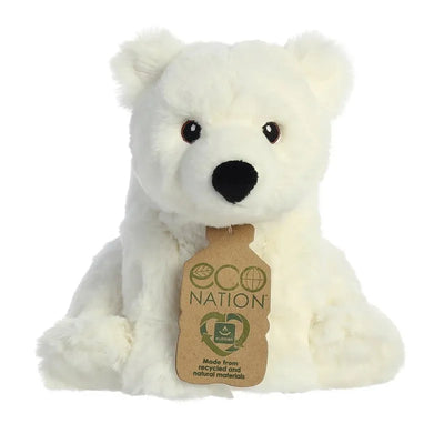 Eco Nation – Pliušinis žaislas / Sėdintis poliarinis lokys 19 cm ekologiškas