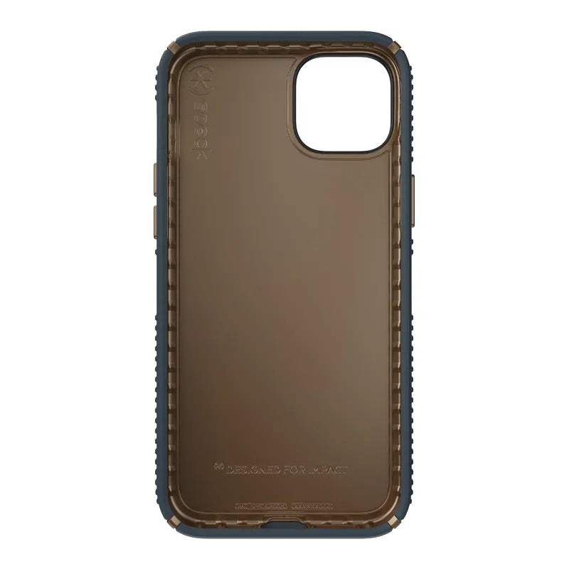 Speck Presidio2 Grip – neslystantis iPhone 15 Plus / 14 Plus dėklas (anglies / vėsios bronzos / skalūno spalvos)