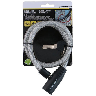 Dunlop – Spiralinė dviračių spyna su raktu 65 cm (balta)