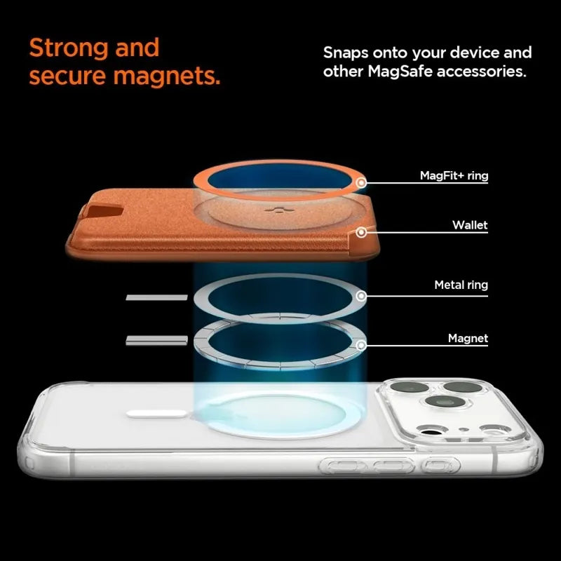 Spigen Valentinus MagFit + MagSafe – magnetinė piniginė (Metallic Orange)