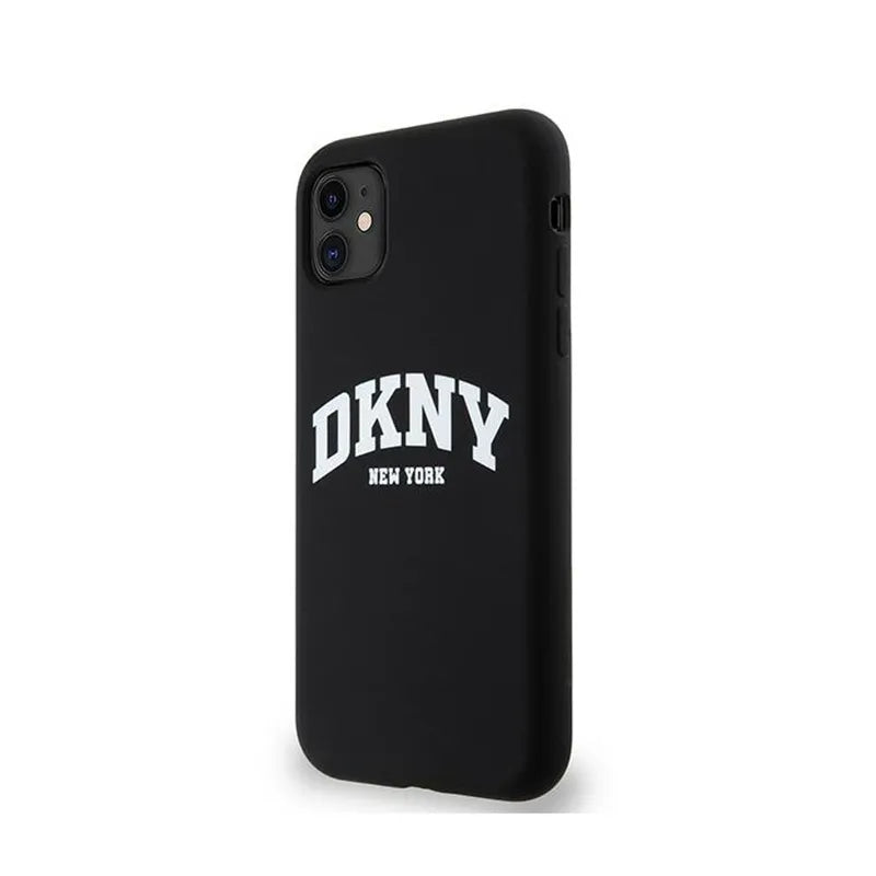 DKNY Liquid Silicone White Printed Logo MagSafe – dėklas iPhone 11 (juodas)