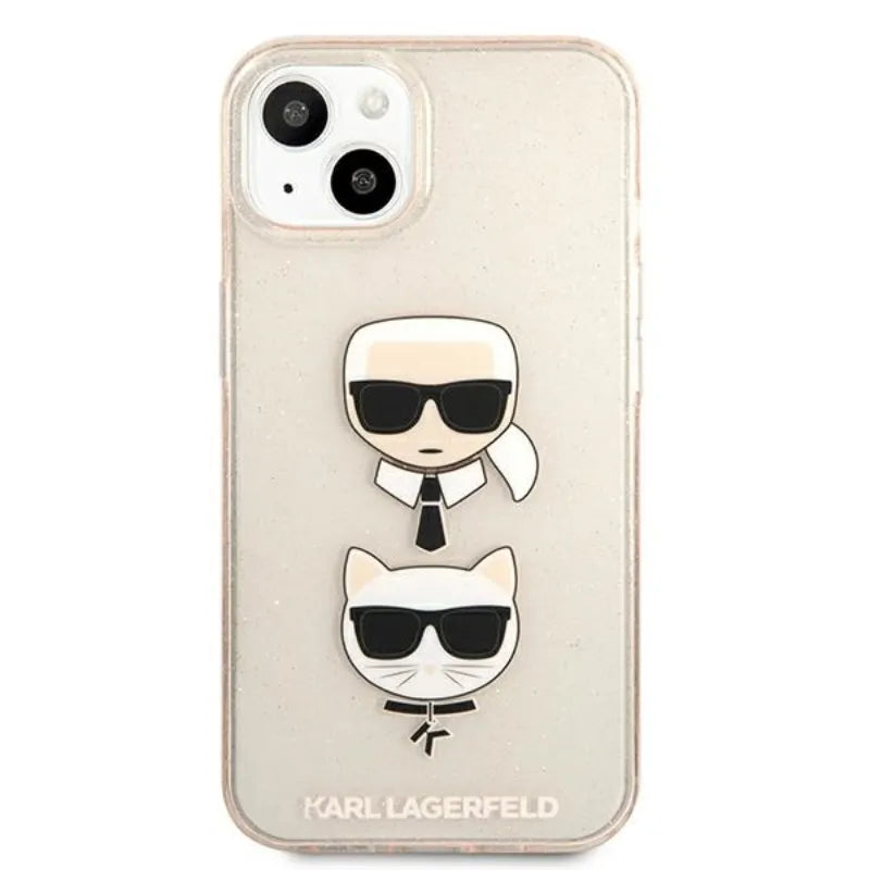 Karl Lagerfeld Glitter Karl & Choupette Head - dėklas, skirtas iPhone 13 mini (auksinis)