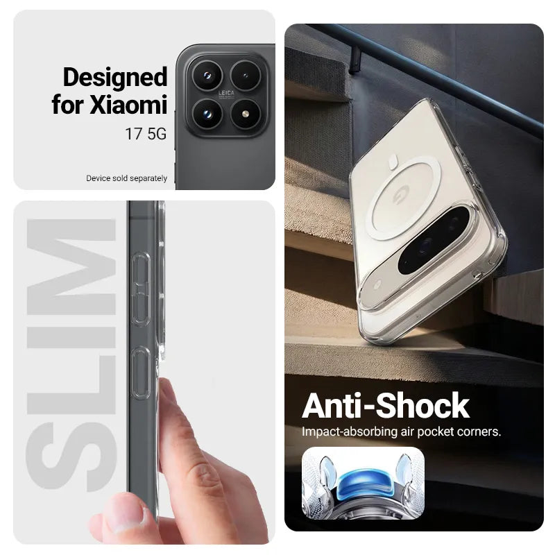 Crong Hybrid Clear Magnetic – MagSafe dėklas Xiaomi 17 (skaidrus)